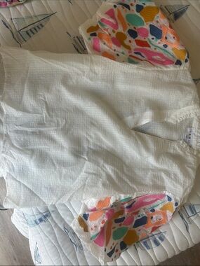 Women’s White Beach Top with Colorful Patterned Sleeves